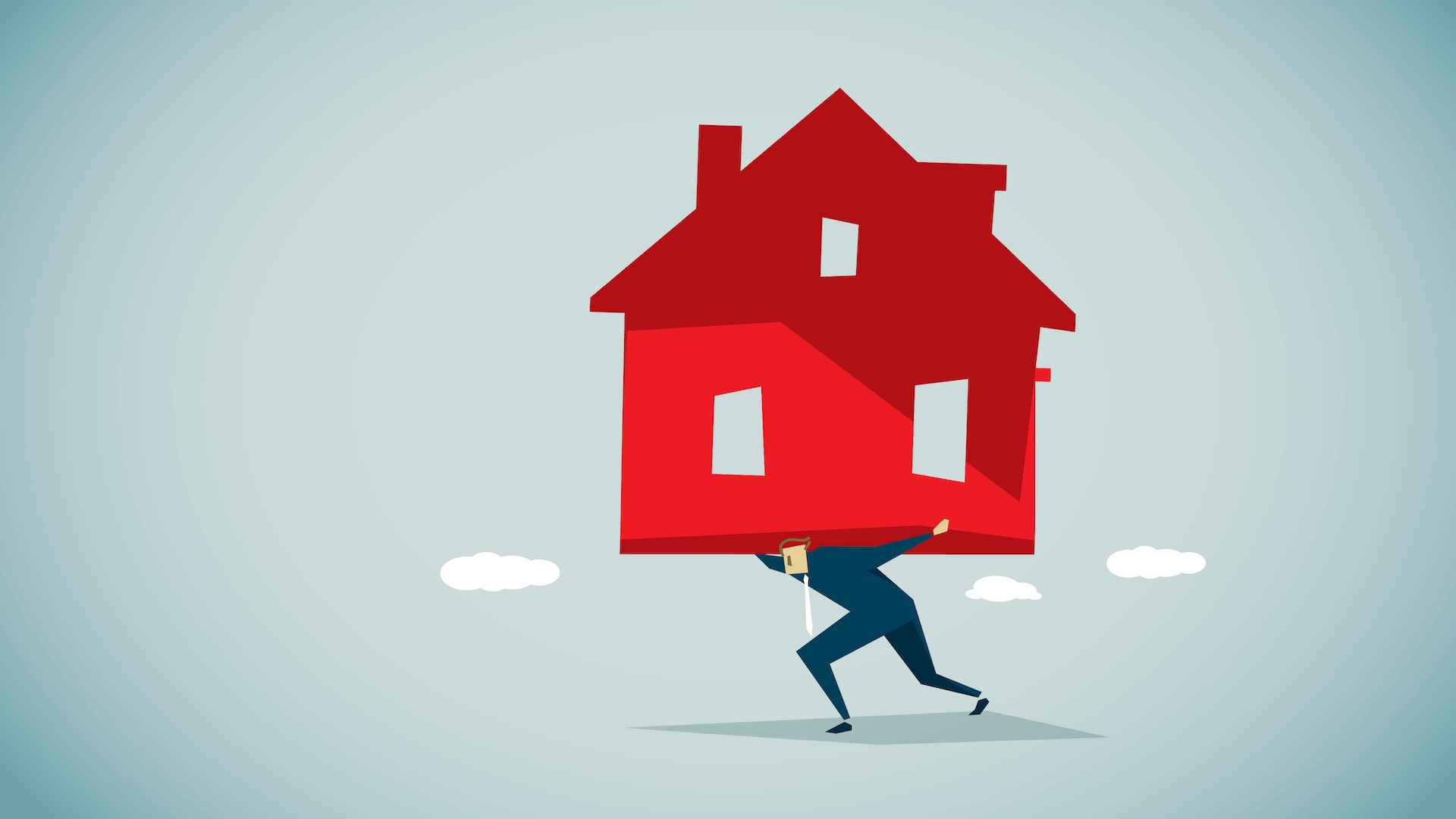 inherited house graphic, man carrying house
